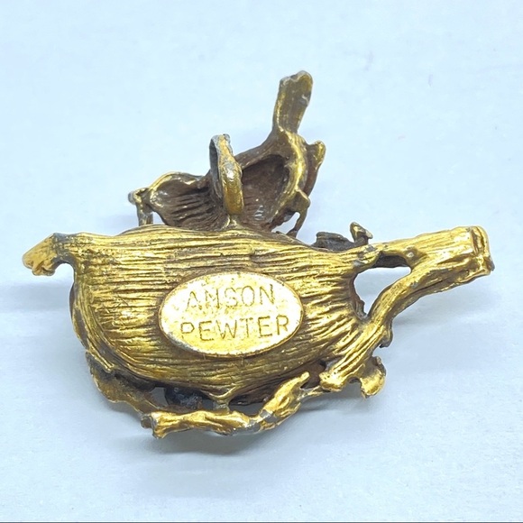 ANSON Pewter Gold/Brass Plated Birds in Nest Pendant Vintage - Picture 4 of 5